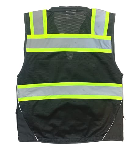 REXZUS Safety Vest for Men - Black Series with Zipper and Utility Pockets - Premium Surveyors Vest (L, Black) - Image 2