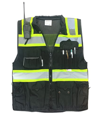REXZUS Safety Vest for Men - Black Series with Zipper and Utility Pockets - Premium Surveyors Vest (L, Black) - Image 5