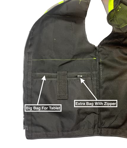 REXZUS Safety Vest for Men - Black Series with Zipper and Utility Pockets - Premium Surveyors Vest (L, Black) - Image 4