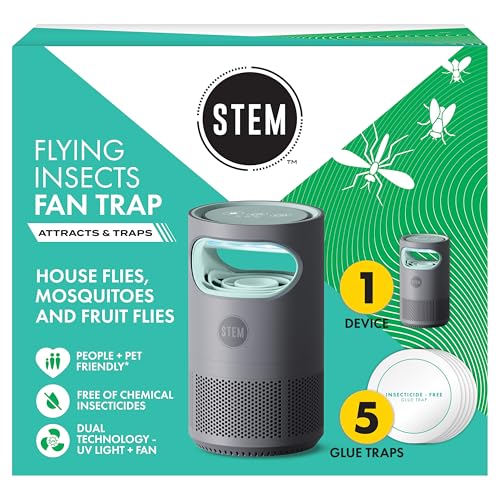 STEM Flying Insect Fan Trap for Indoor Bug Control, Attracts Mosquitoes, Fruit Flies, and House Flies, Plug-in Fan with UV Light, Starter Kit Includes 1 Device and 5 Glue Traps - Image 1