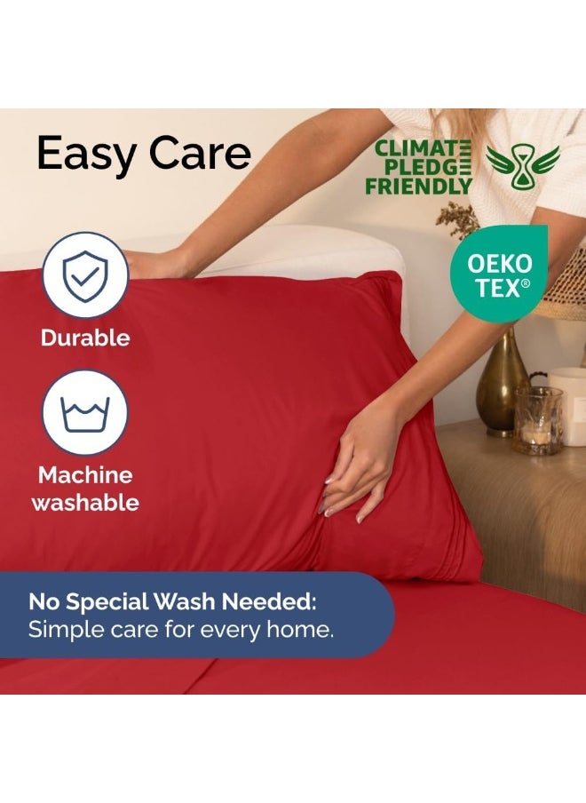 Cal King Size 4 Piece Sheet Set - Comfy Breathable & Cooling Sheets - Hotel Luxury Bed Sheets for Women & Men - Deep Pockets, Easy-Fit, Extra Soft & Wrinkle Free Sheets - Red Oeko-Tex Bed Sheet Set
