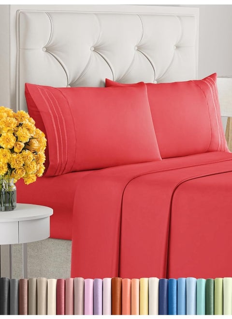 Cal King Size 4 Piece Sheet Set - Comfy Breathable & Cooling Sheets - Hotel Luxury Bed Sheets for Women & Men - Deep Pockets, Easy-Fit, Extra Soft & Wrinkle Free Sheets - Red Oeko-Tex Bed Sheet Set