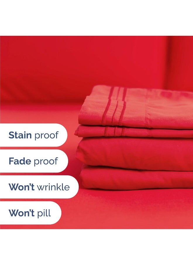 Cal King Size 4 Piece Sheet Set - Comfy Breathable & Cooling Sheets - Hotel Luxury Bed Sheets for Women & Men - Deep Pockets, Easy-Fit, Extra Soft & Wrinkle Free Sheets - Red Oeko-Tex Bed Sheet Set