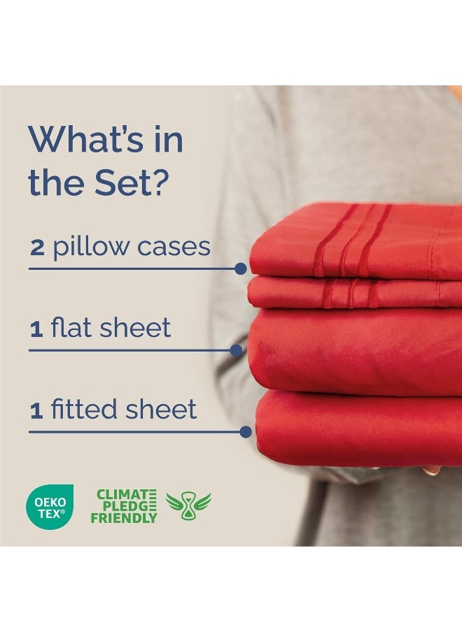 Cal King Size 4 Piece Sheet Set - Comfy Breathable & Cooling Sheets - Hotel Luxury Bed Sheets for Women & Men - Deep Pockets, Easy-Fit, Extra Soft & Wrinkle Free Sheets - Red Oeko-Tex Bed Sheet Set