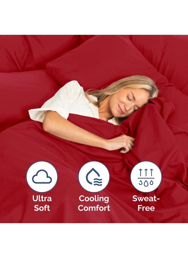 Cal King Size 4 Piece Sheet Set - Comfy Breathable & Cooling Sheets - Hotel Luxury Bed Sheets for Women & Men - Deep Pockets, Easy-Fit, Extra Soft & Wrinkle Free Sheets - Red Oeko-Tex Bed Sheet Set