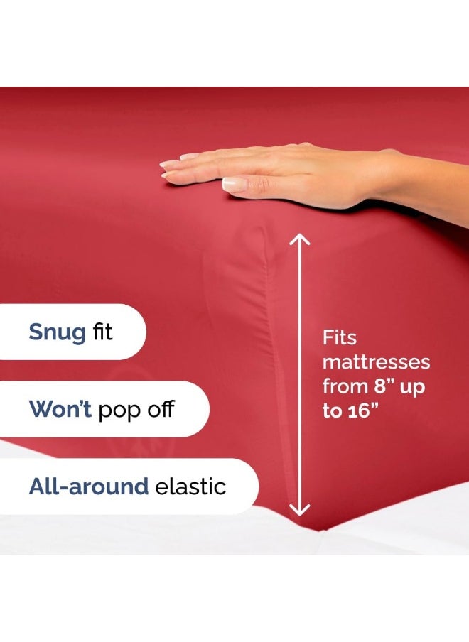 Cal King Size 4 Piece Sheet Set - Comfy Breathable & Cooling Sheets - Hotel Luxury Bed Sheets for Women & Men - Deep Pockets, Easy-Fit, Extra Soft & Wrinkle Free Sheets - Red Oeko-Tex Bed Sheet Set