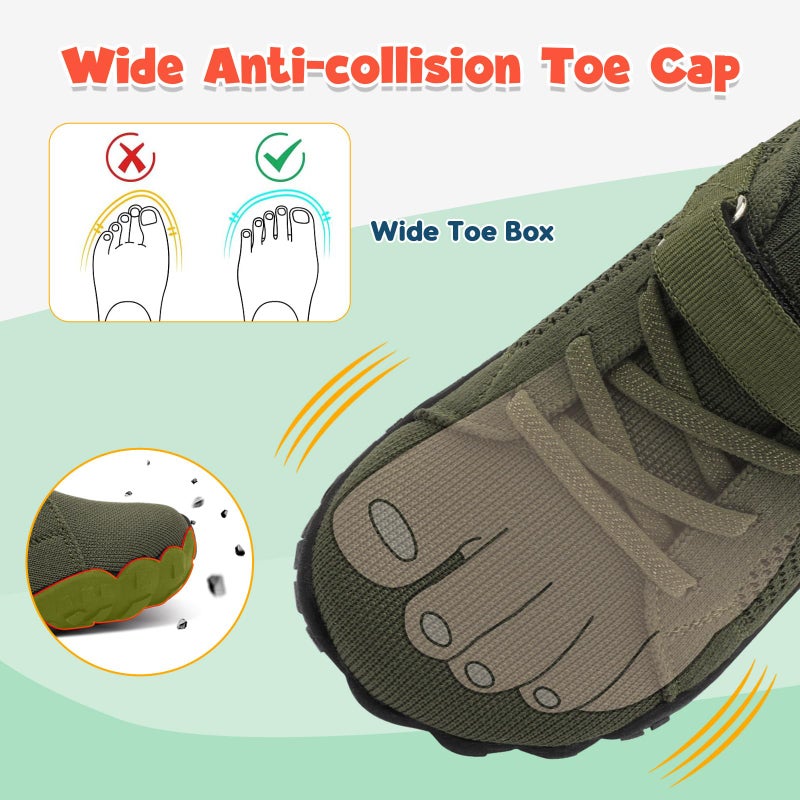 LeIsfIt Kids Barefoot Shoes Boys Girls Wide Sneakers Kids Anti-Slip Hiking Shoes Lightweight Sneakers for Toddler Little Big Kid ArmyGreen 1 Big Kid - Image 3