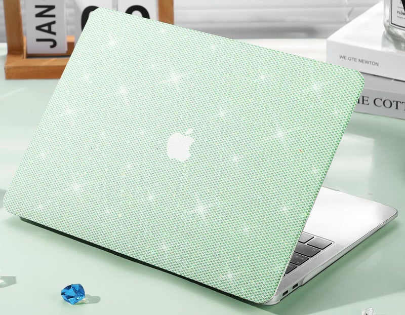 KEROM Bling Glitter Case for MacBook Pro 13 inch 2024-2016 M2 M1 A2338 A2289 A2251 A2159 A1989 A1706 A1708, Luxury Bedazzled Shiny Sparkle Glitter PU Leather Hard Shell Case & Keyboard Cover, Green - Image 1