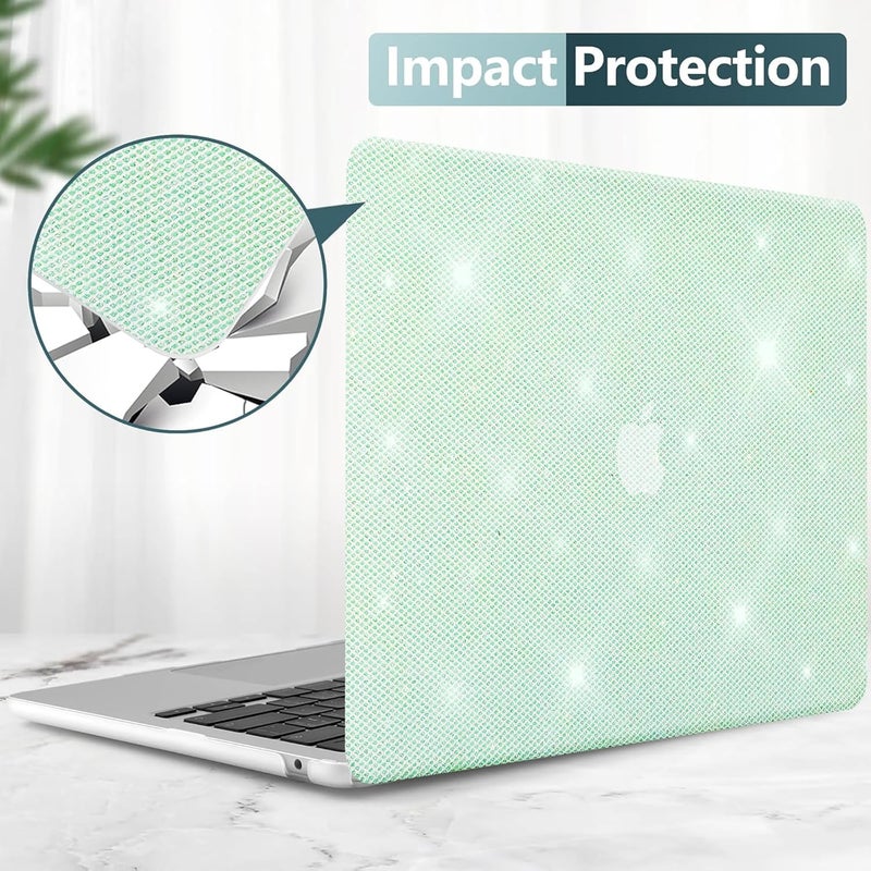 KEROM Bling Glitter Case for MacBook Pro 13 inch 2024-2016 M2 M1 A2338 A2289 A2251 A2159 A1989 A1706 A1708, Luxury Bedazzled Shiny Sparkle Glitter PU Leather Hard Shell Case & Keyboard Cover, Green - Image 3