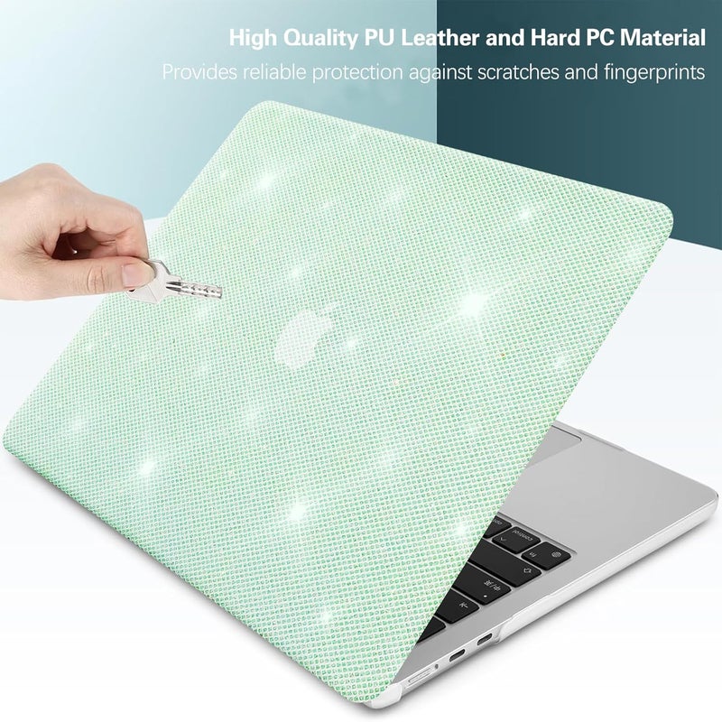 KEROM Bling Glitter Case for MacBook Pro 13 inch 2024-2016 M2 M1 A2338 A2289 A2251 A2159 A1989 A1706 A1708, Luxury Bedazzled Shiny Sparkle Glitter PU Leather Hard Shell Case & Keyboard Cover, Green - Image 4