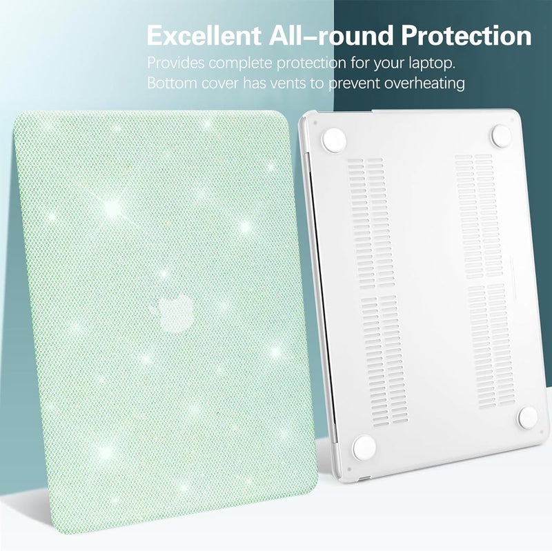 KEROM Bling Glitter Case for MacBook Pro 13 inch 2024-2016 M2 M1 A2338 A2289 A2251 A2159 A1989 A1706 A1708, Luxury Bedazzled Shiny Sparkle Glitter PU Leather Hard Shell Case & Keyboard Cover, Green - Image 5