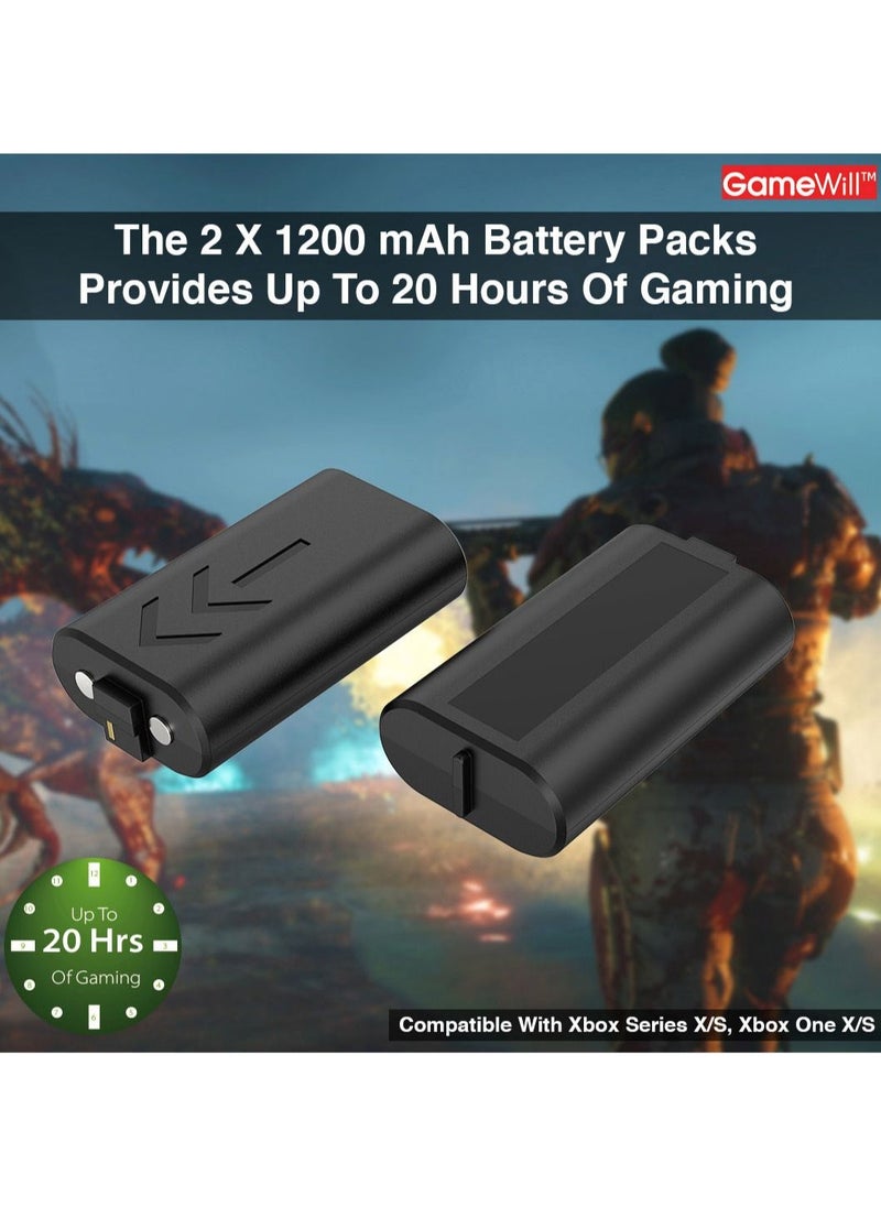 GameWill - Rechargeable Controller Battery Pack [2-PACK] with [1200 mAh HIGH POWER capacity] for Xbox Series X and Series S (also compatible with Xbox Series One X/S) - Black - Image 1