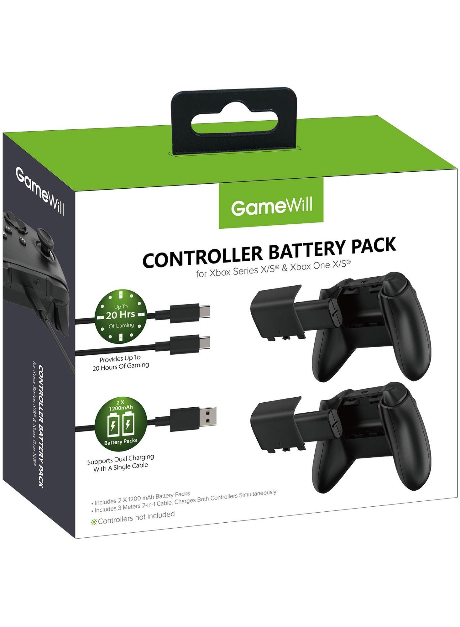Rechargeable Controller Battery Pack [2-PACK] with [1200 mAh HIGH POWER capacity] for Xbox Series X and Series S (also compatible with Xbox Series One X/S) - Black 