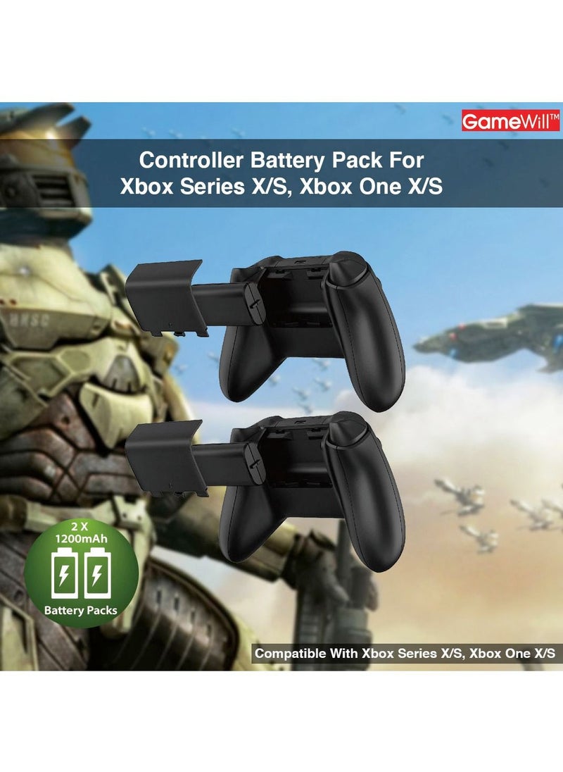 GameWill - Rechargeable Controller Battery Pack [2-PACK] with [1200 mAh HIGH POWER capacity] for Xbox Series X and Series S (also compatible with Xbox Series One X/S) - Black - Image 1
