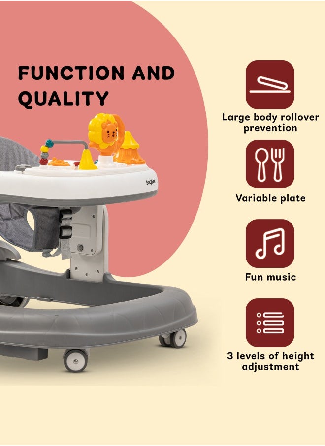 BAYBEE Astro 2 In 1 Baby Walker Round Kids Walker With 3 Adjustable Height Musical Toy Bar Baby Push Walker With Speed Adjustable Wheels Walker For Baby 6 To 24 Months Boys Girls Grey  - Image 4