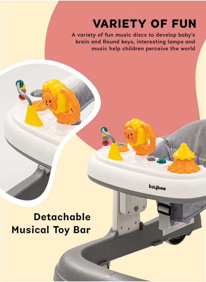 BAYBEE Astro 2 In 1 Baby Walker Round Kids Walker With 3 Adjustable Height Musical Toy Bar Baby Push Walker With Speed Adjustable Wheels Walker For Baby 6 To 24 Months Boys Girls Grey  - Image 5