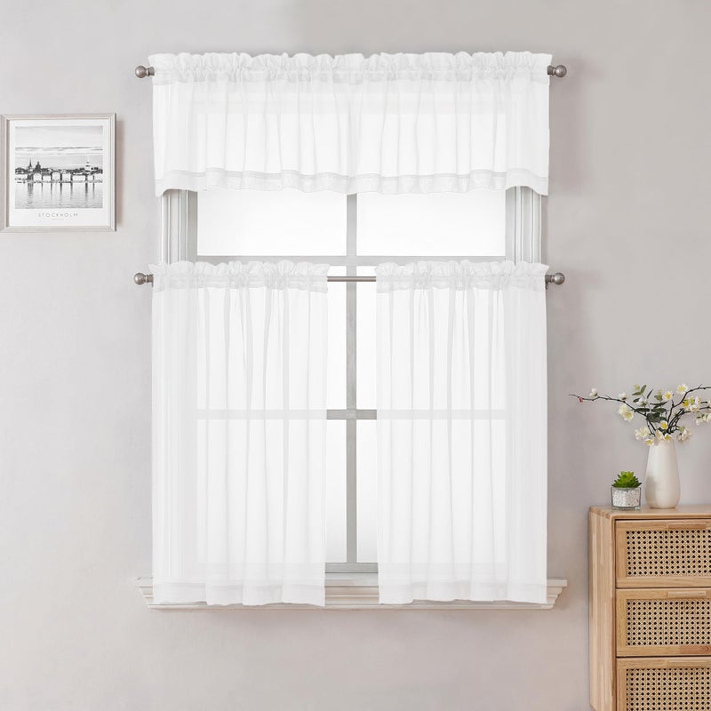Lecloud 36 Inch White Sheer Curtains Tiers 2 PCS with Dual Rod Pockets  Airy & Breathable Half Small Curtain for Bedroom Living Room Kitchen  Voile Sheer Tiers Cafe Cupboard Decor  40X36 Inches - Image 4