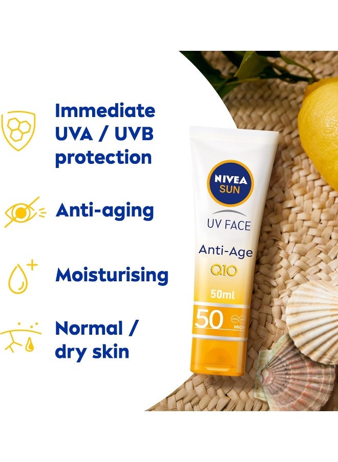 NIVEA SUN Face Cream, SPF 50, High UVA and UVB Protection, with Q10 Technology, Anti-Age, Water Resistant, Non-Greasy, 50ml - Image 3