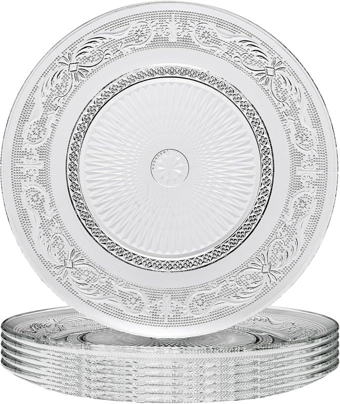 ART DECO VINTAGE CRYSTAL GLASS PLATES SET OF 6 105 DINNER PLATES DESSERT SERVER APPETIZER PLATE SNACK FRUIT SIDE SERVEWARE DISHWASHER SAFE 100 BOROSILICATE GLASS