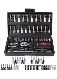 OHAHO 46 Pieces 1/4 inch Drive Socket Ratchet Wrench Set with Bit Socket Set Metric and Extension Bar for Auto Repairing and Household with Storage Case  - Image 1