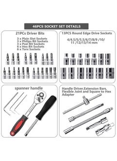 OHAHO 46 Pieces 1/4 inch Drive Socket Ratchet Wrench Set with Bit Socket Set Metric and Extension Bar for Auto Repairing and Household with Storage Case  - Image 2