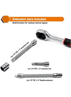 OHAHO 46 Pieces 1/4 inch Drive Socket Ratchet Wrench Set with Bit Socket Set Metric and Extension Bar for Auto Repairing and Household with Storage Case  - Image 4