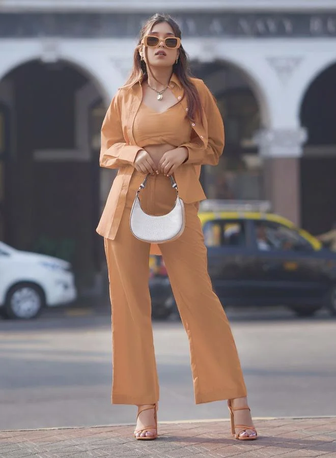 Uptownie Brown Drop Hem Shirt and Trousers Co-ords