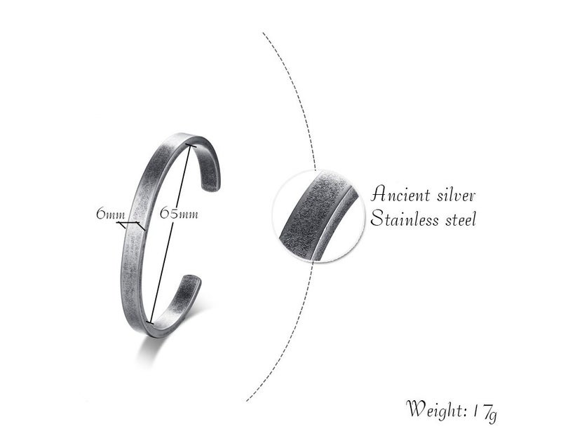 MEALGUET Stainless Steel Antique Retro Reminder Inspiration Message Quote Open Cuff Bangle Bracelets for Men,65mm - Image 2