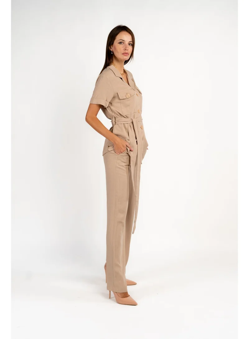Fashonara Linen Beige Coord Set for Women