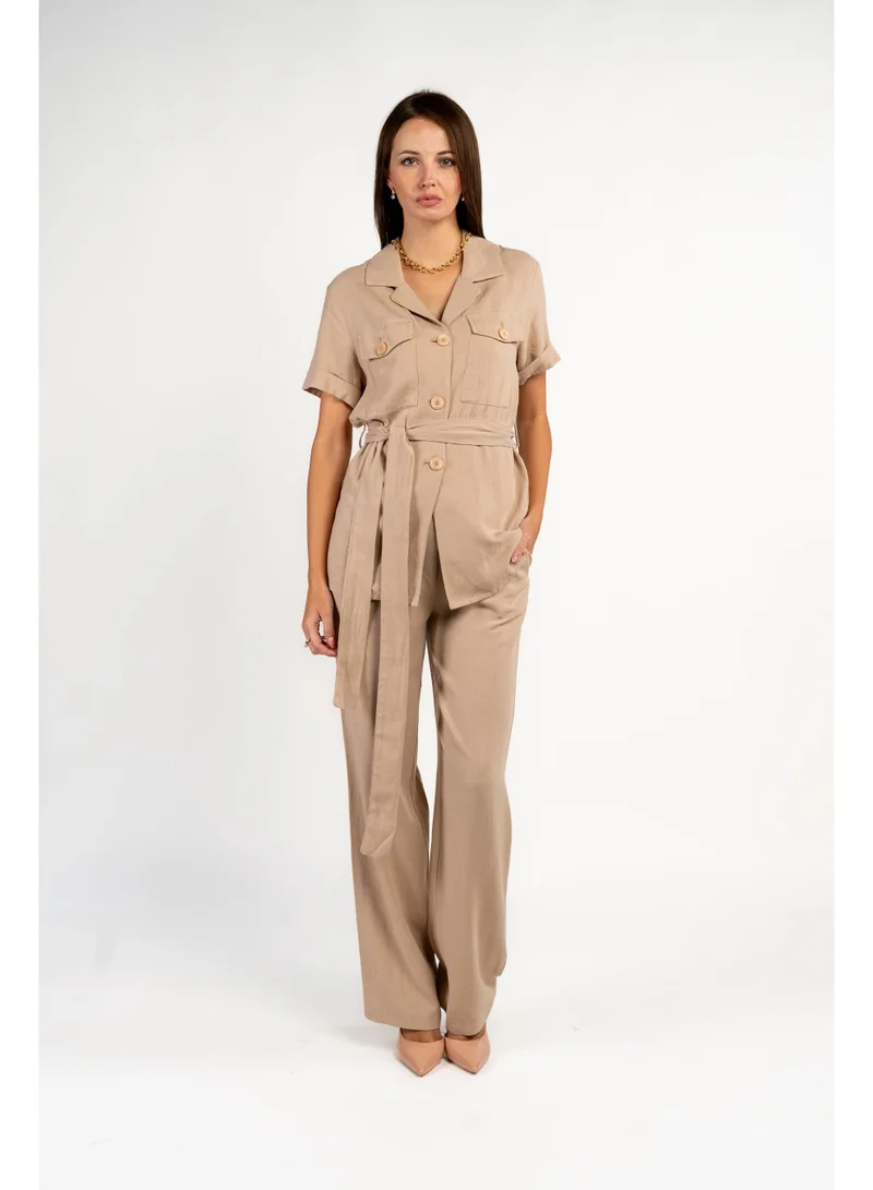 Fashonara Linen Beige Coord Set for Women