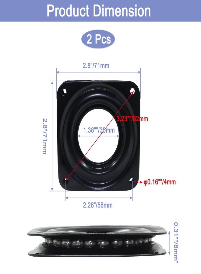 Suiwotin 2pcs 3" Square Lazy Susan Turntable Heavy Duty Lazy Susan Hardware, Steel Ball Bearing Rotating Tray Swivel Plate for Dining Table, Stool Chair, Pantry, Organizer (Black) - Image 2