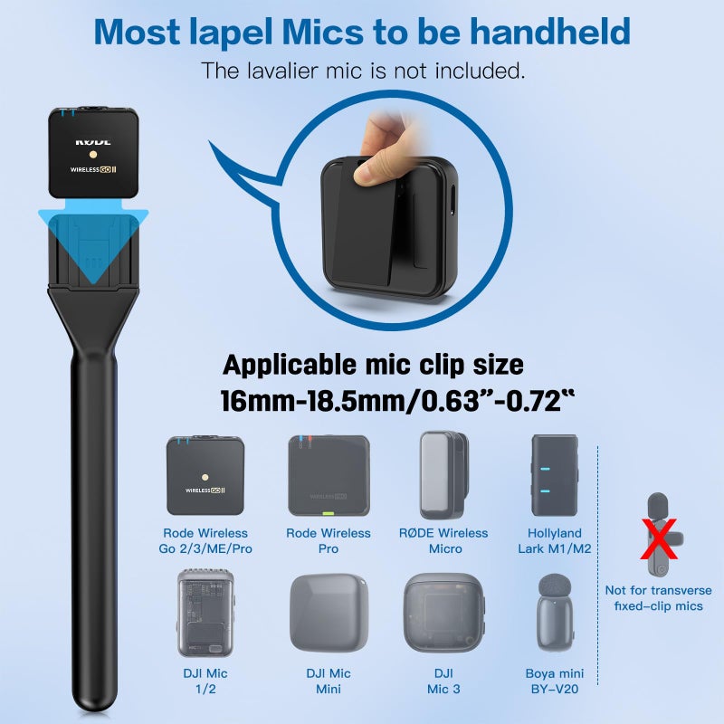 ZealSound مقبض ميكروفون ZealSound لـ DJI Mic Mini/2/3، RODE Wireless GO 2/3، Hollyland Lark M1/C1، BOYA Mini والمزيد، حامل ميكروفون لافاليير لاسلكي للمقابلات، الفلوج، يوتيوب، تيك توك، التقارير - Image 3