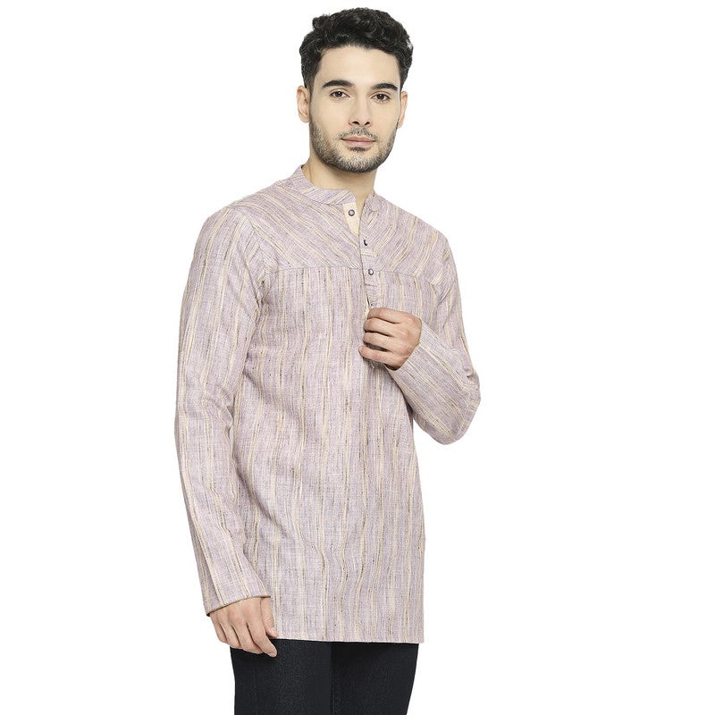 ARCHATTIRE كُرتا رجالي بأكمام كاملة من بولي قطن بلون ليلك - Image 3