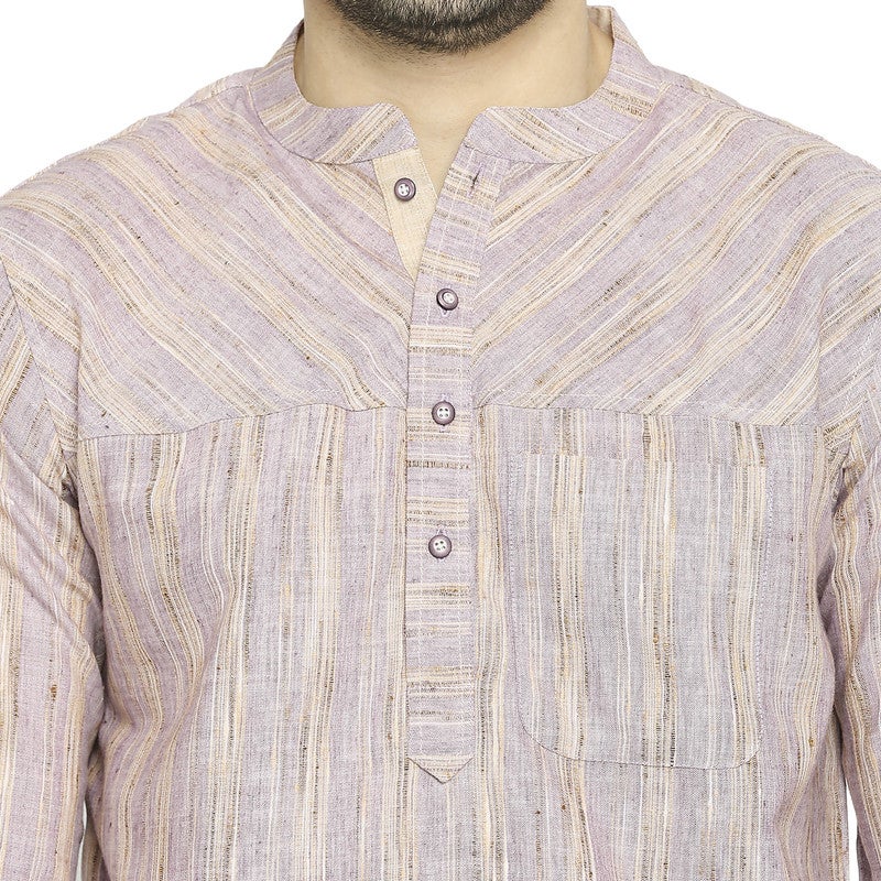 ARCHATTIRE كُرتا رجالي بأكمام كاملة من بولي قطن بلون ليلك - Image 5