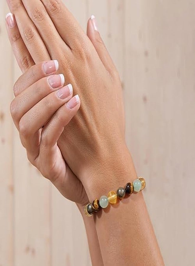 Sukhad Citrine, Green Aventurine & Tiger Eye Bracelet for Men & Women | Natural Healing Crystal Beaded Stretch Bracelet | Wealth, Luck & Success Energy | 8mm Gemstone Jewelry - Image 5