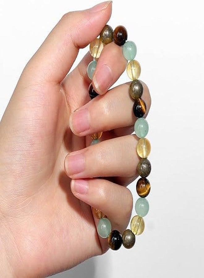 Sukhad Citrine, Green Aventurine & Tiger Eye Bracelet for Men & Women | Natural Healing Crystal Beaded Stretch Bracelet | Wealth, Luck & Success Energy | 8mm Gemstone Jewelry - Image 2