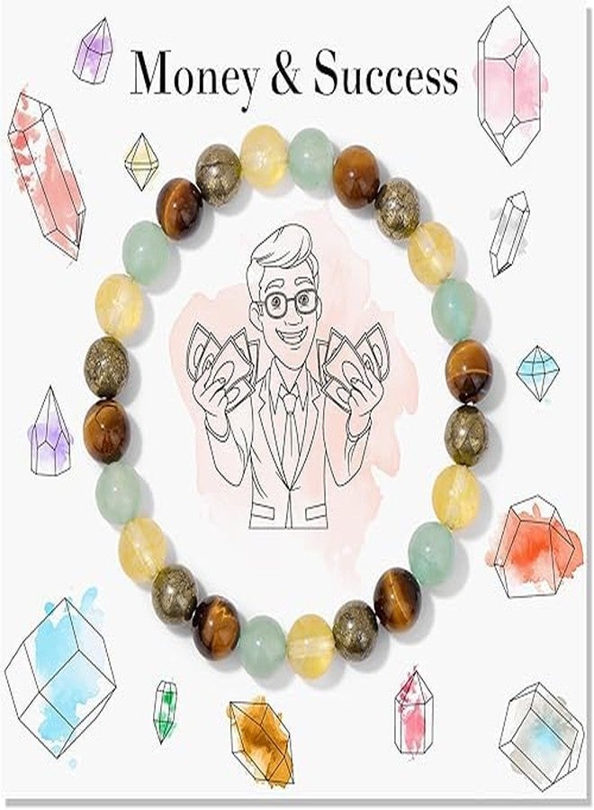 Sukhad Citrine, Green Aventurine & Tiger Eye Bracelet for Men & Women | Natural Healing Crystal Beaded Stretch Bracelet | Wealth, Luck & Success Energy | 8mm Gemstone Jewelry - Image 3
