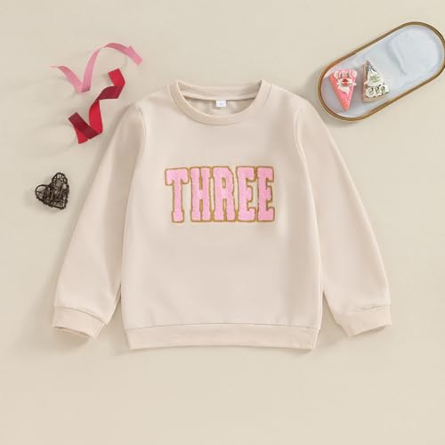 Lamuusaa Toddler Baby Girl Boy Birthday Outfit One/Two/Three/Four/Five/Six Embroidery Sweatshirt Shirts Birthday Gift - Image 2