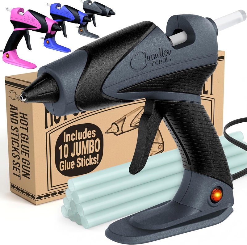 Chandler Tool Full Size Hot Glue Gun And Sticks Set for Crafts and DIY Pistola De Silicona Caliente Inalambrica Complete Heavy Duty Hot Glue Gun Kit With 10 Jumbo Glue Sticks (Grey/Black) - Image 1