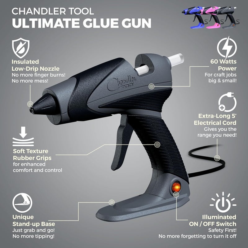 Chandler Tool Full Size Hot Glue Gun And Sticks Set for Crafts and DIY Pistola De Silicona Caliente Inalambrica Complete Heavy Duty Hot Glue Gun Kit With 10 Jumbo Glue Sticks (Grey/Black) - Image 2