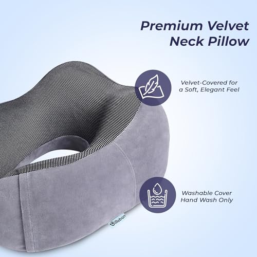 Billebon Neck Pillow for Travel – Cool-Gel Infused Memory Foam Support, U-Shape Ergonomic Design, Portable for Flight Journeys, Lightweight Compact Build, Soft Washable Cover (Grey with Eye Mask) - Image 3