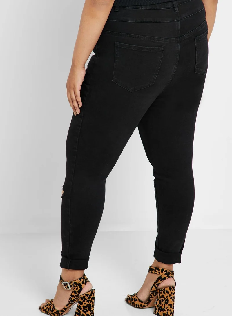New Look Curve High Waist Ripped Skinny Jeans