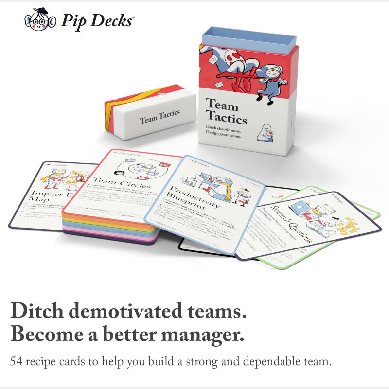 Pip Decks Team Tactics Card Deck, Business Tool to Improve Your Leadership Strategy and Business Management for Building Good Teams in The Workplace, 54 Cards in a Case