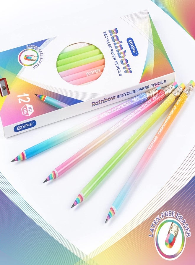 ECOTREE Pre-sharpened Pencils #2 Eco Rainbow Paper Pencil Cute Pencil for Kids Number 2 Pencils with Erasers for School, Writing, 12 Count - Image 5