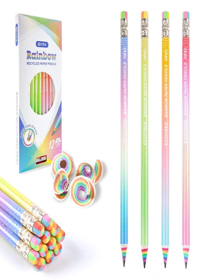 ECOTREE Pre-sharpened Pencils #2 Eco Rainbow Paper Pencil Cute Pencil for Kids Number 2 Pencils with Erasers for School, Writing, 12 Count - Image 1