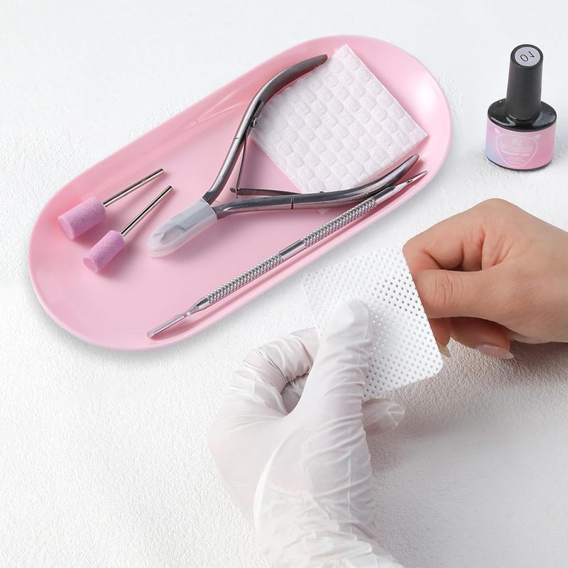 FSpronail 3Pcs Manicure Tools Storage Tray, Oval Plastic Storage Dish Nail Art Accessory Display Trays, Jewelry Rhinestone Organizer Plate, Makeup Cosmetic Nail Decorations Storages Plateï¼ˆPinkï¼‰ - Image 3