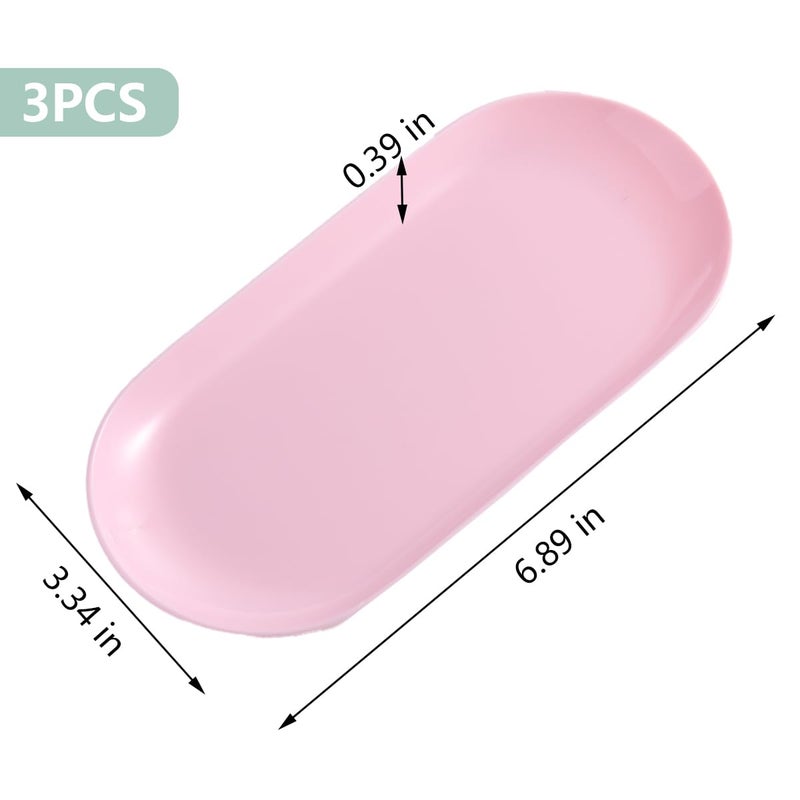 FSpronail 3Pcs Manicure Tools Storage Tray, Oval Plastic Storage Dish Nail Art Accessory Display Trays, Jewelry Rhinestone Organizer Plate, Makeup Cosmetic Nail Decorations Storages Plateï¼ˆPinkï¼‰ - Image 2