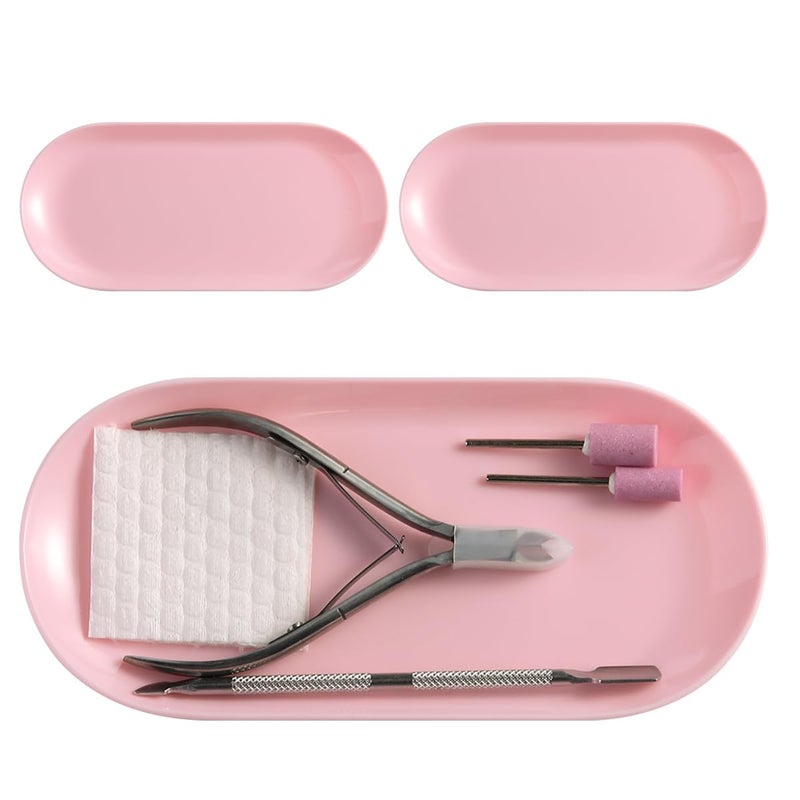 FSpronail 3Pcs Manicure Tools Storage Tray, Oval Plastic Storage Dish Nail Art Accessory Display Trays, Jewelry Rhinestone Organizer Plate, Makeup Cosmetic Nail Decorations Storages Plateï¼ˆPinkï¼‰ - Image 1