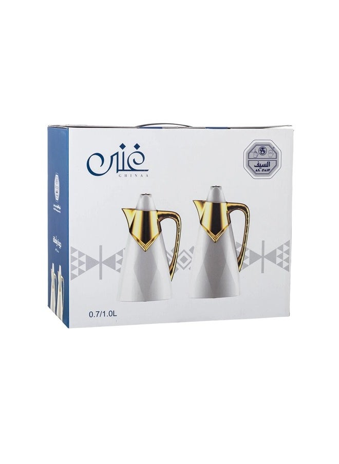 Alsaif - 2-piece thermos set, gold color, 1 liter and 1.3 liter sizes - Image 1