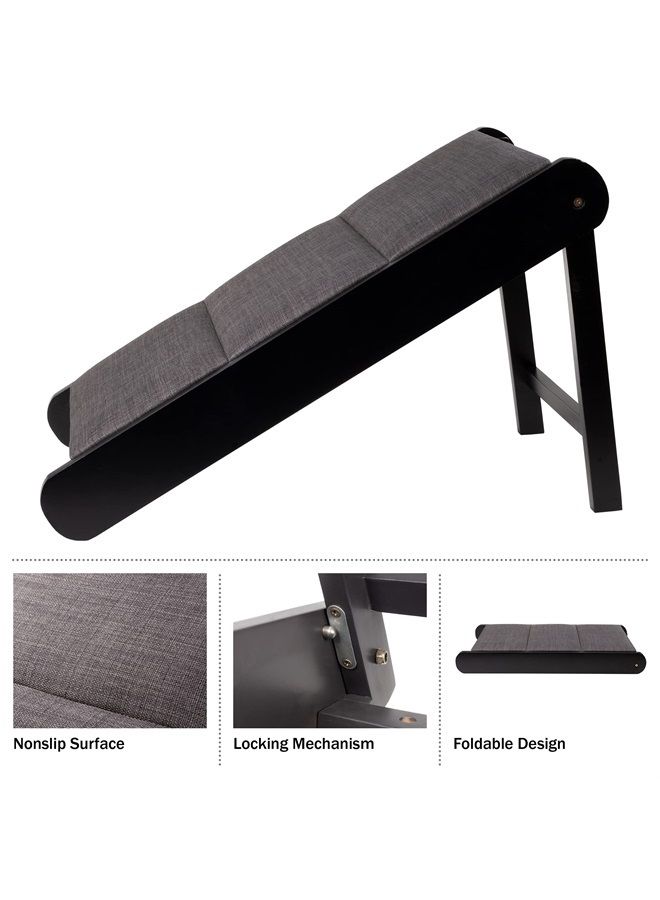 PETMAKER Pet Ramp - Foldable Wooden Dog Ramp for Getting onto Beds, Couches, or Into Vehicles - Dog Accessories for Small Dogs (Black/Gray) 